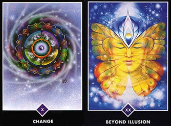 fortune-beyond-illusion Wheel of Fortune-Jupiter, and Beyond Illusion- Pluto. From The Osho Zen Tarot