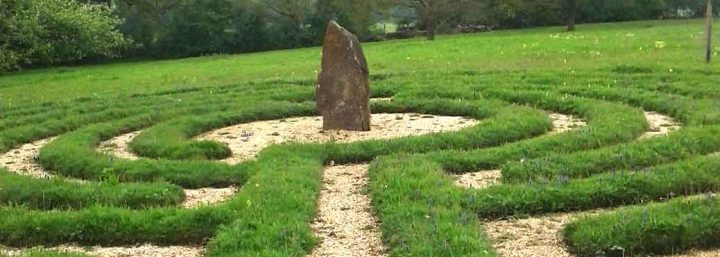 The labyrinth with its standing stone at Sedgwick Park House