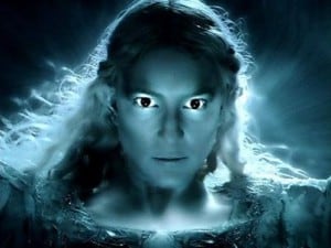 Galadriel embracing her power to fight evil. From the movie Hobbit The 5 Armies